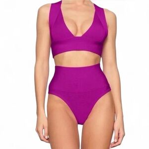 SKIMS Knit Swim Plunge Bikini Set – Magenta, Size M (Top + Bottom)